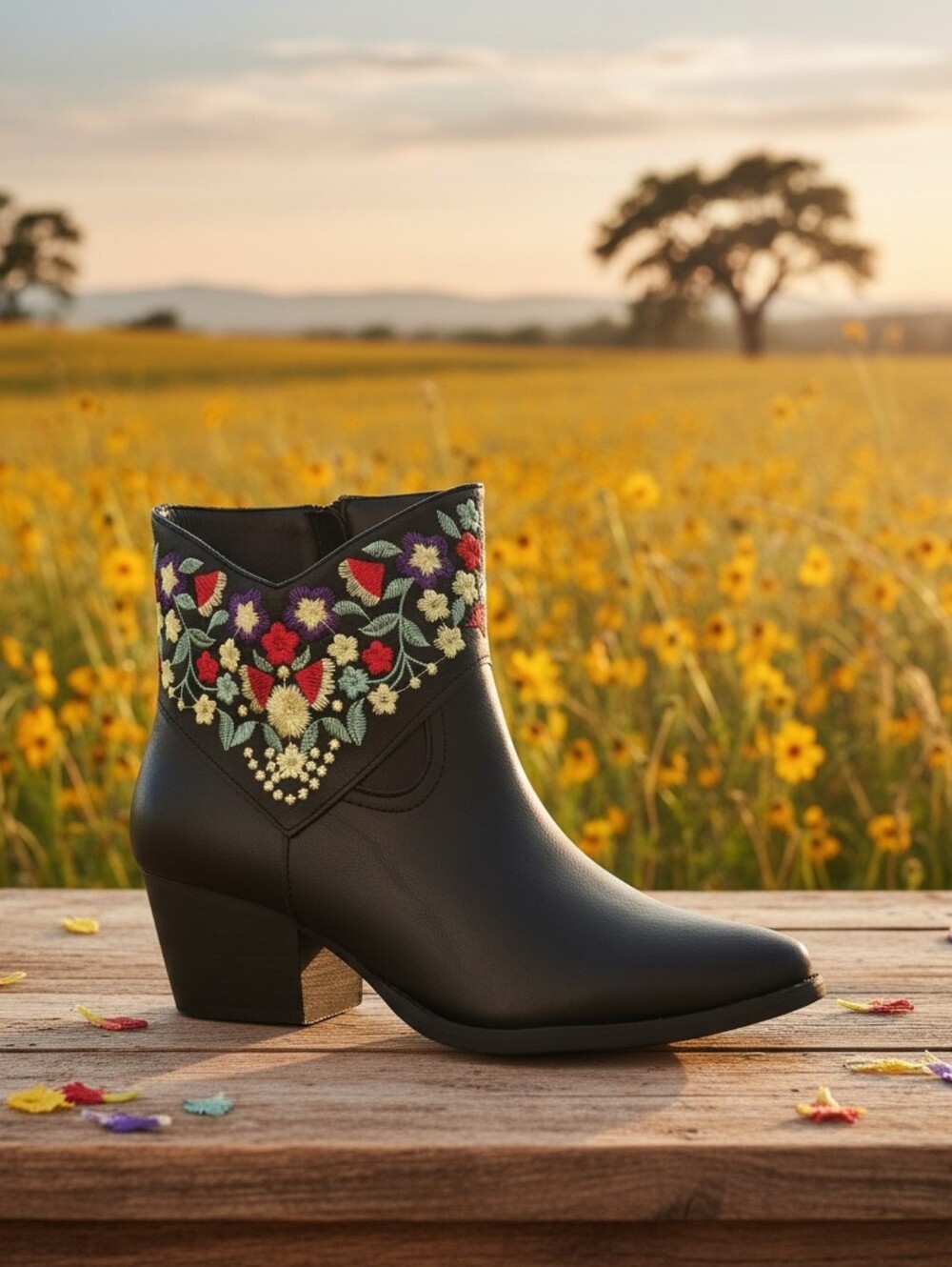 Corral By J. Adams Black Embroidered Ankle Boots